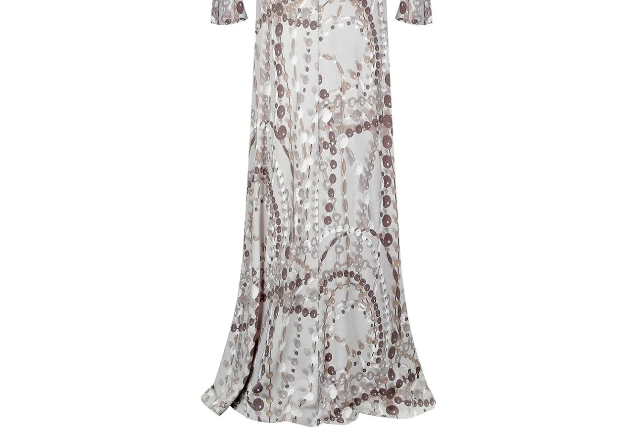 1970s Robert Janan Grey Novelty Print Maxi Dress