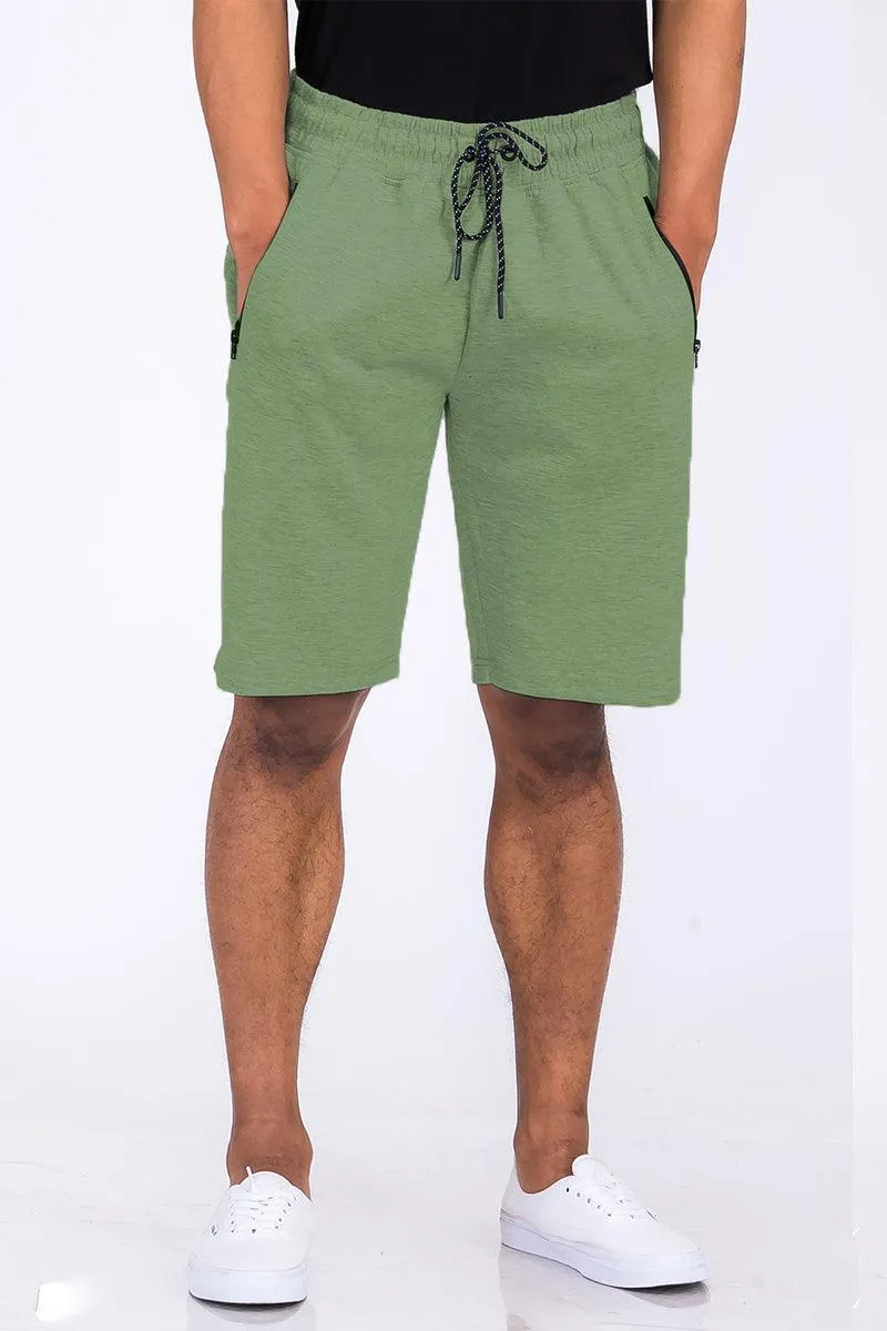 Mens Green Heathered Cotton Shorts