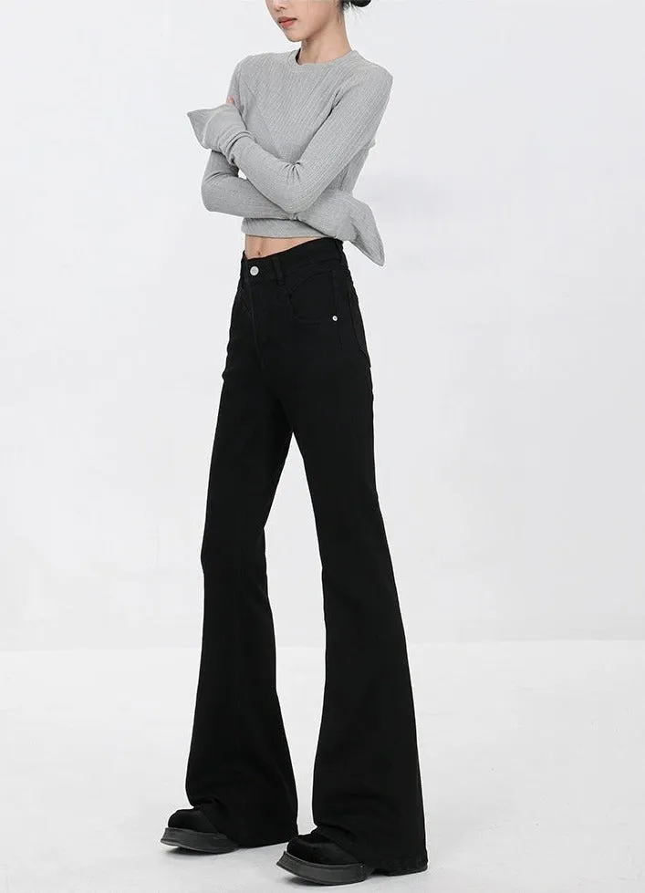 Skinny Flared Denim Jeans with Waist Stitch Detail